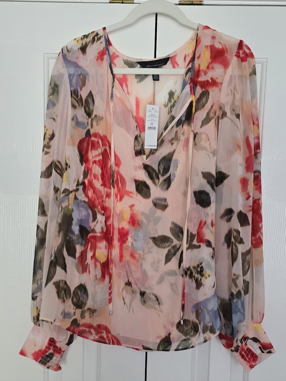 White House Black Market Sheer Floral V-Neck Blouse With Matching Cami